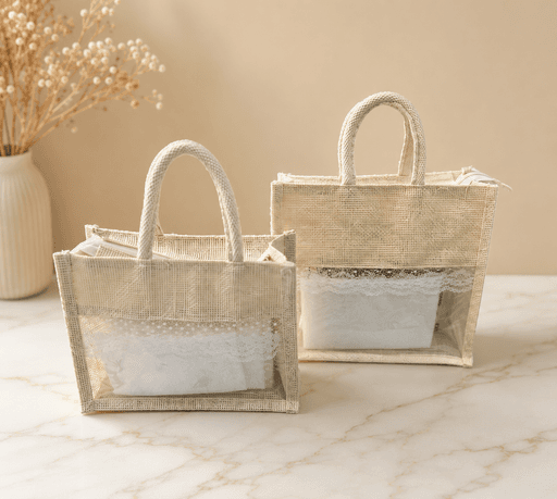 Jute transparent bag  5 picecs