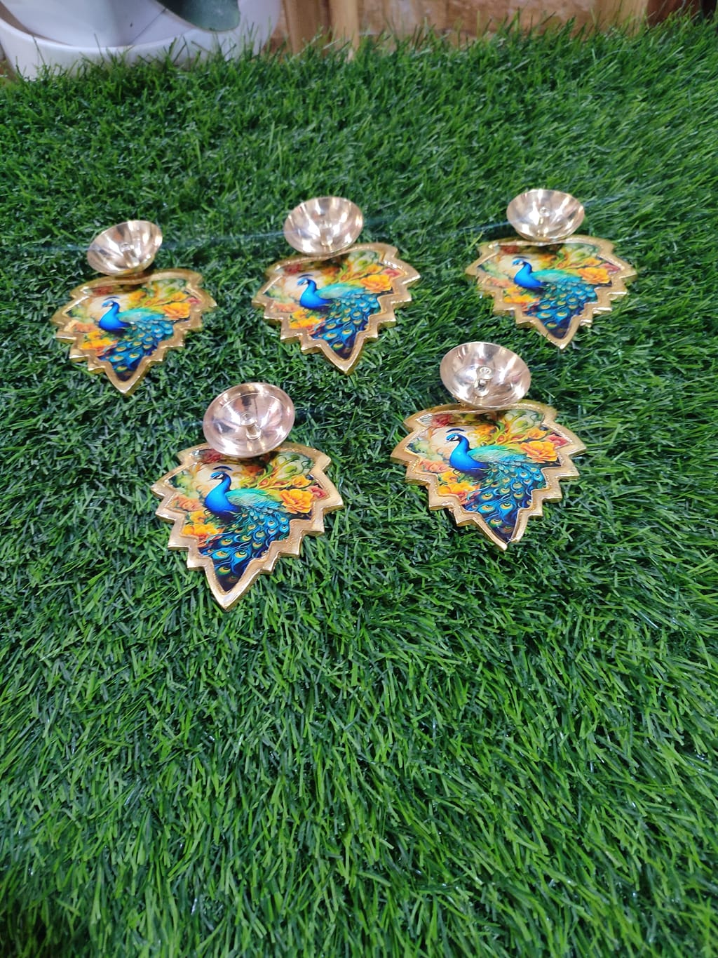 Peacock design brass Diya 5 pieces