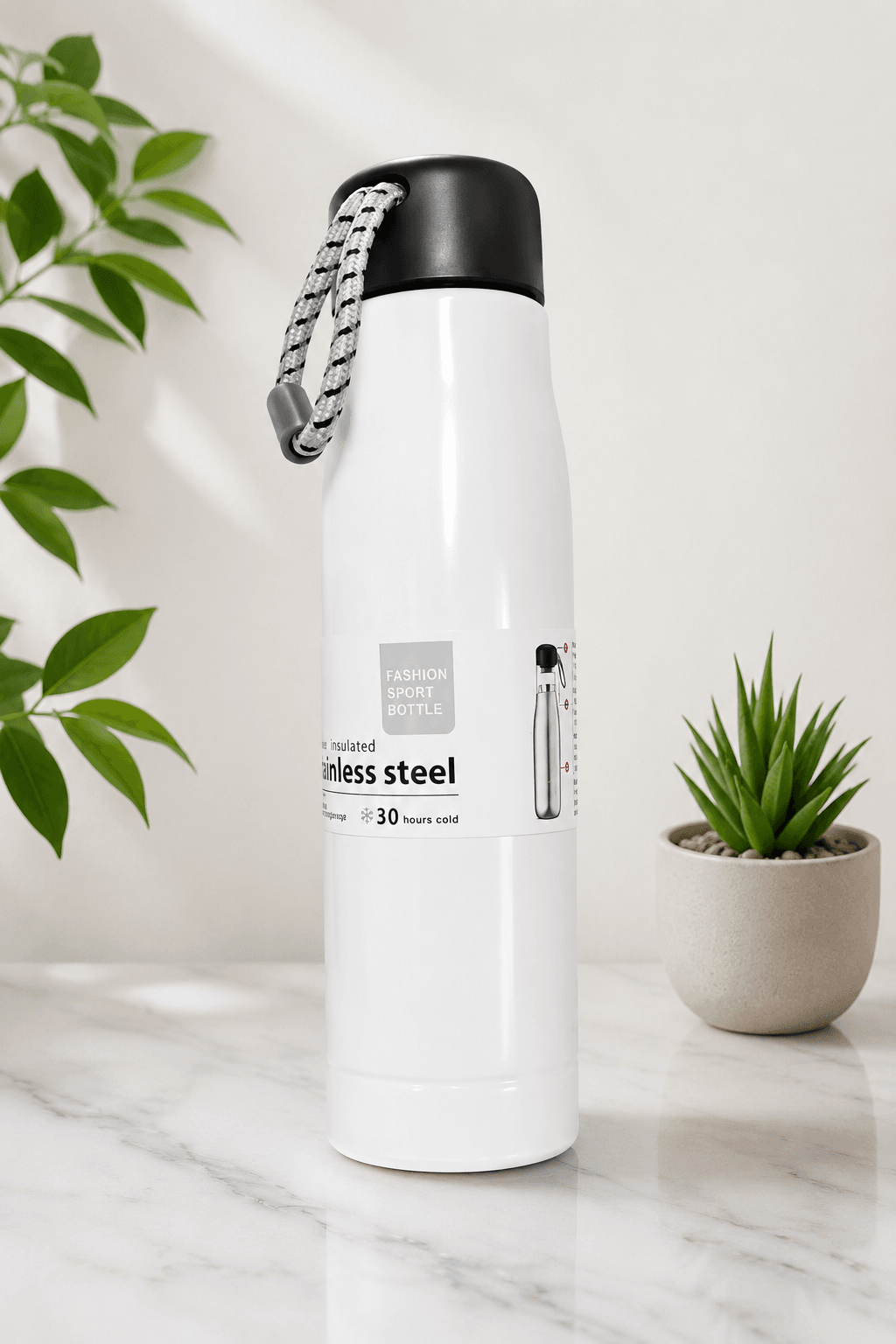 Insulated  white water bottle 1l