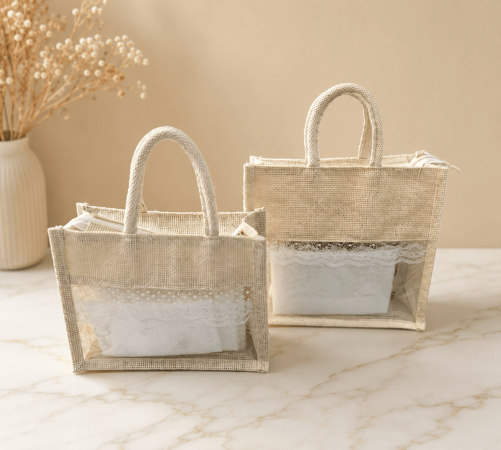 Jute transparent bag  5 picecs